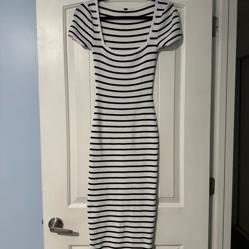H&M Black and White Striped Midi Dress